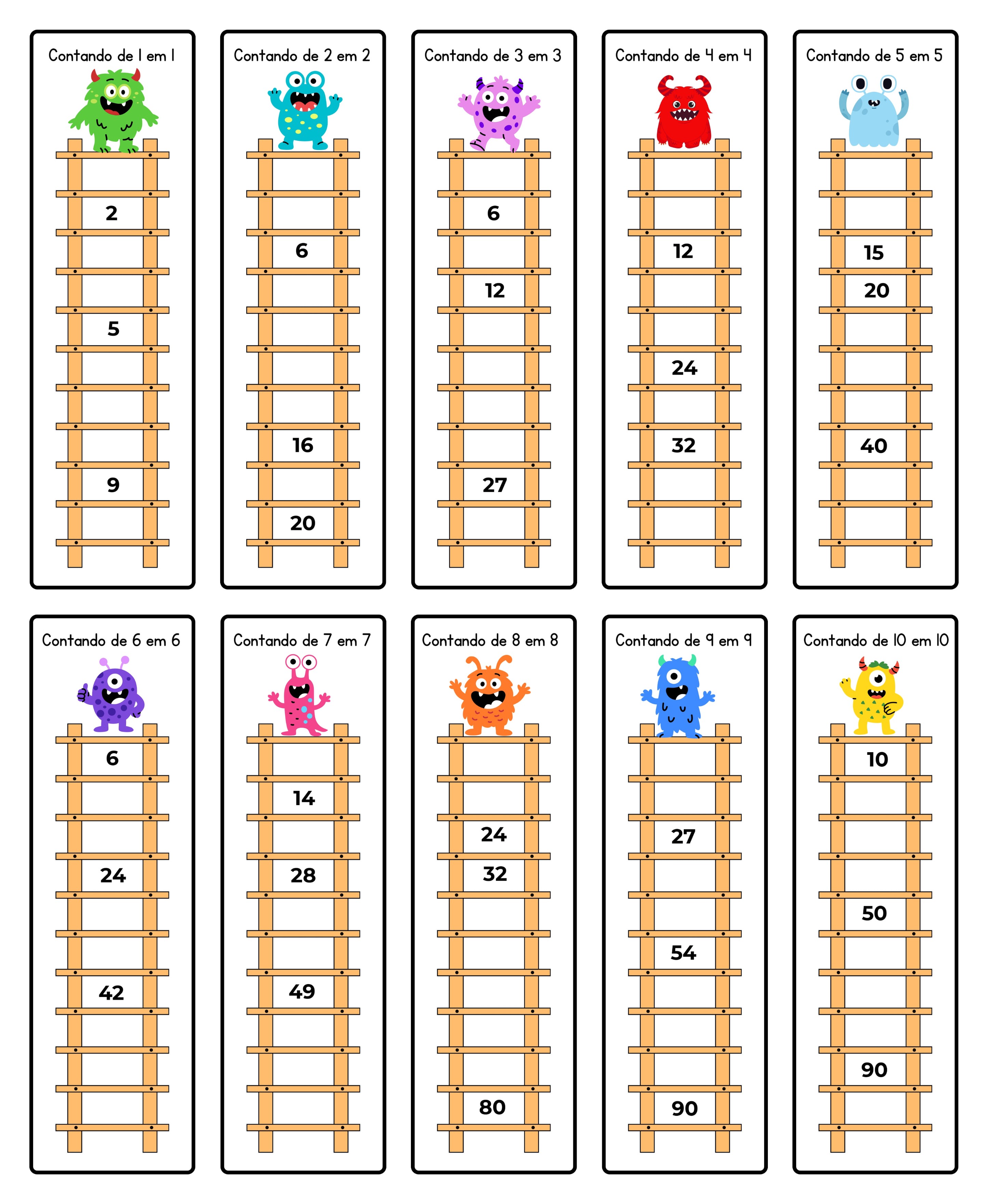 As escadas para completar da Tabuada dos Monstrinhos